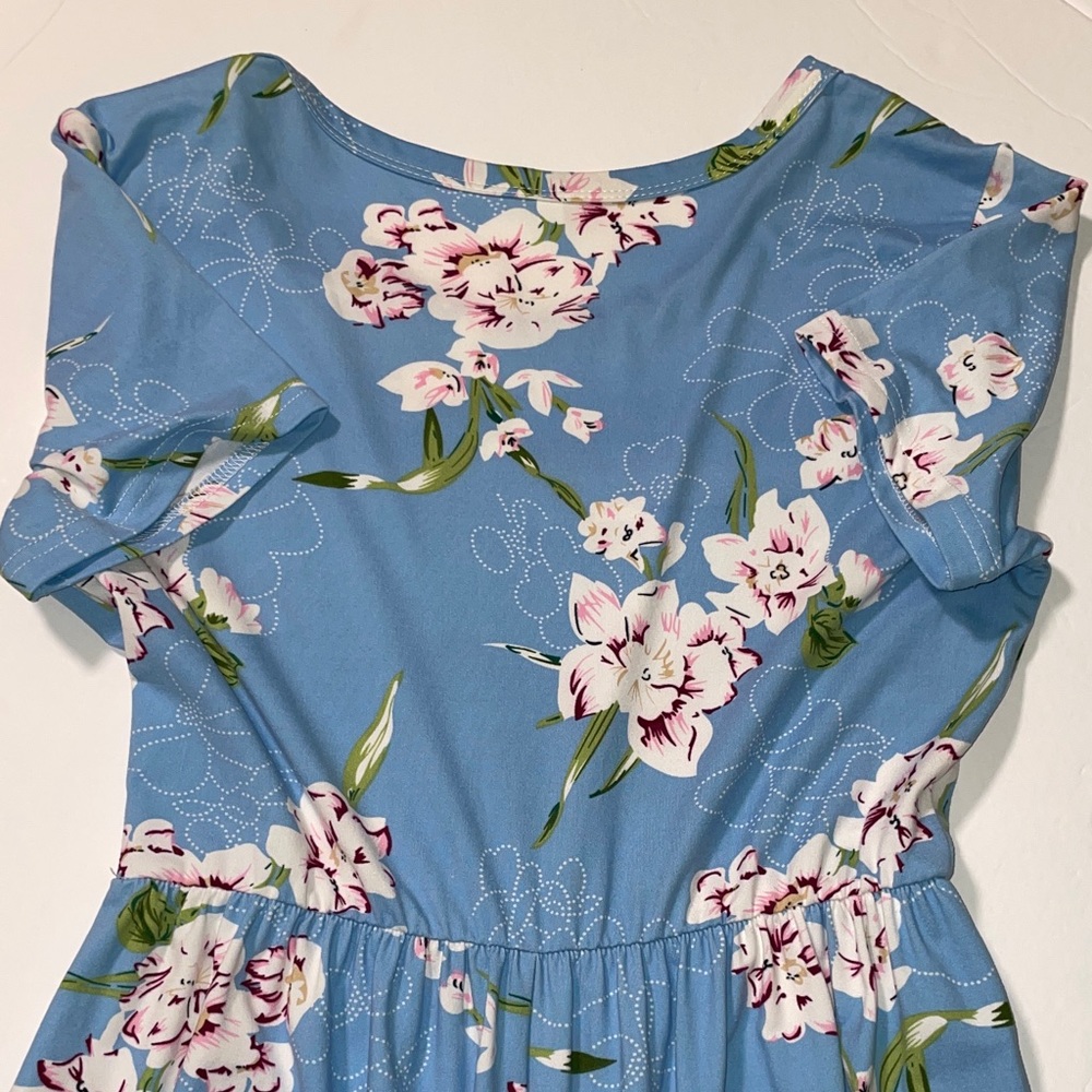 Light Blue Floral Maxi Dress with White & Pink Blooms - Picture 7 of 12